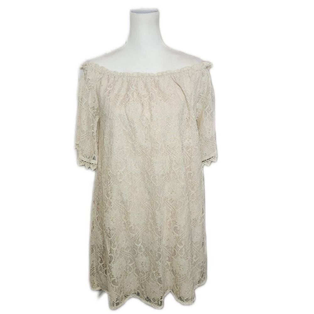 Kori America NWT Off The Shoulder Cream Lace Mini Dress, Medium